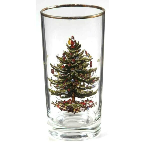 Set of 6 SPODE 10 oz Tumblers Christmas Tree Gold Trim - Picture 5 of 5